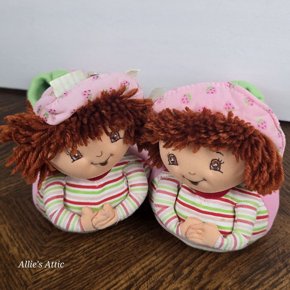 Strawberry Shortcake Slippers Vintage Y2K Kids Girls Pink Green Plush Size 13/1